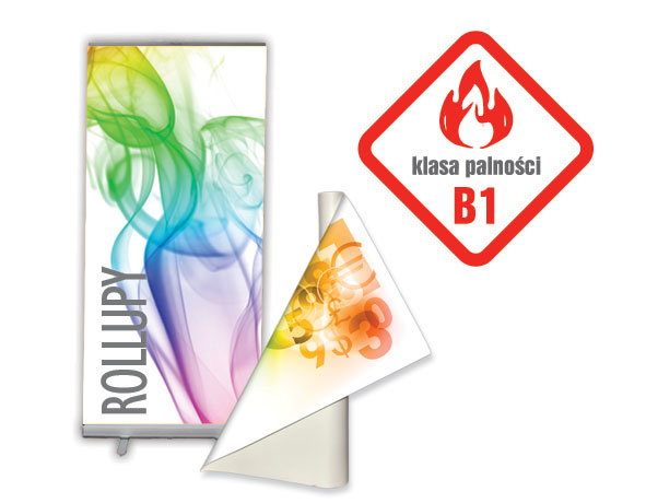 rollupy z wydrukiem z materiału niepalnego (trudnopalnego)
